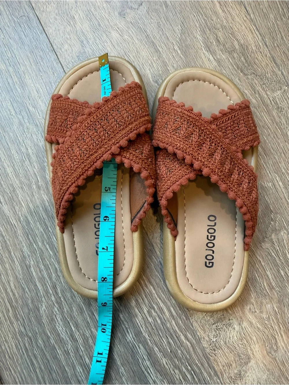 Gojogolo Rust Crochet Pom Slide Sandals for girls size 1-1.5